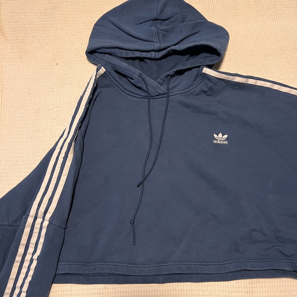 adidas Navy Drawstring Cropped Hoodie